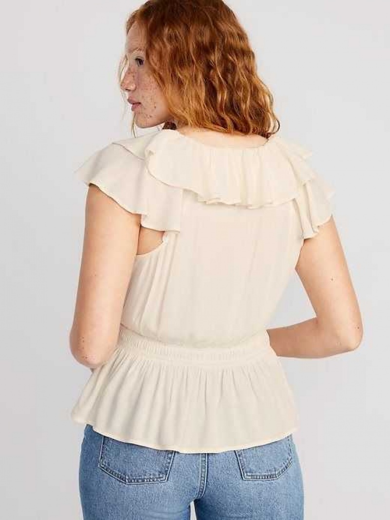 Old Navy Waist-Defined Ruffle-Trim Top Creme De La Creme | JTC812597