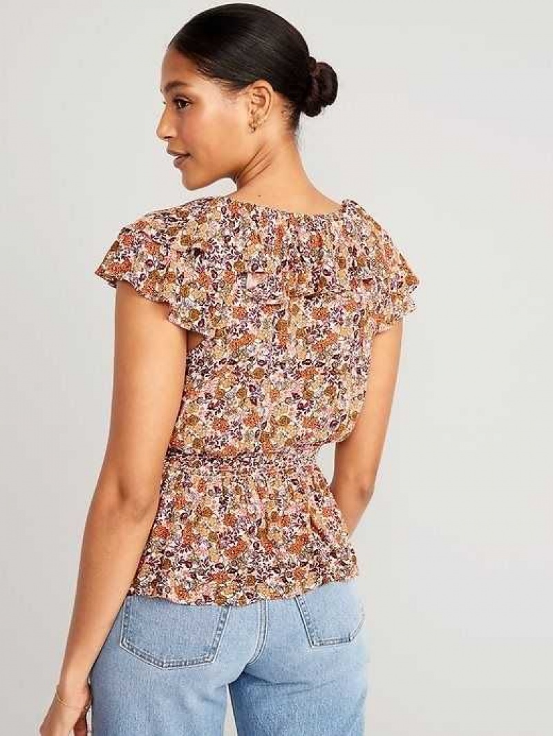 Old Navy Waist-Defined Ruffle-Trim Top Ditsy Floral | TYL805149