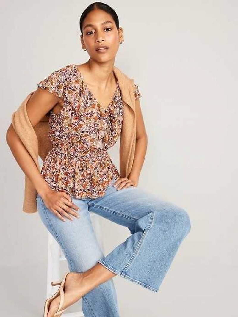 Old Navy Waist-Defined Ruffle-Trim Top Ditsy Floral | TYL805149