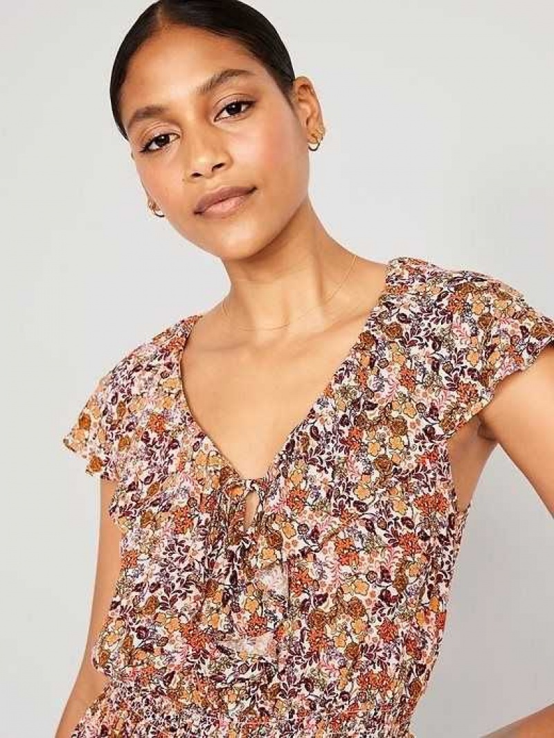 Old Navy Waist-Defined Ruffle-Trim Top Ditsy Floral | TYL805149