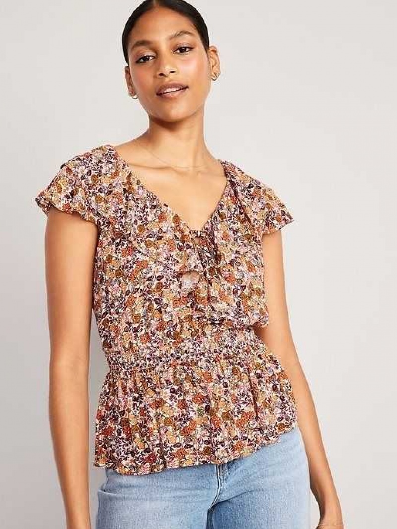 Old Navy Waist-Defined Ruffle-Trim Top Ditsy Floral | TYL805149