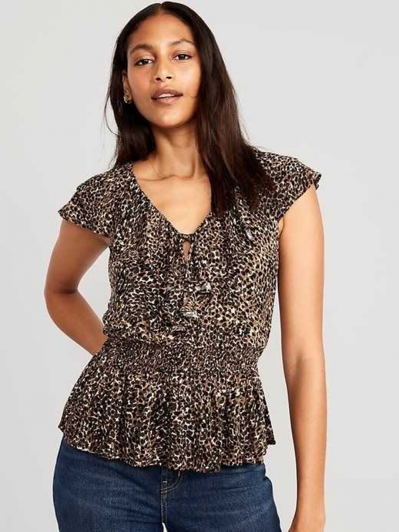 Old Navy Waist-Defined Ruffle-Trim Top Wild Spots | XVM034598