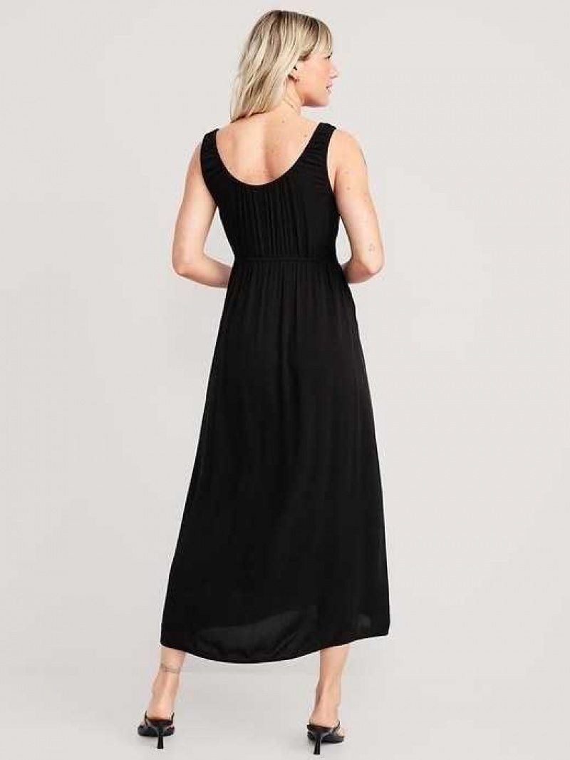 Old Navy Waist-Defined Sleeveless Crepe Midi Dress Black | KLV403965