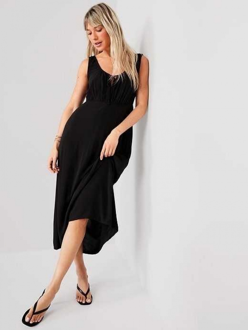 Old Navy Waist-Defined Sleeveless Crepe Midi Dress Black | KLV403965