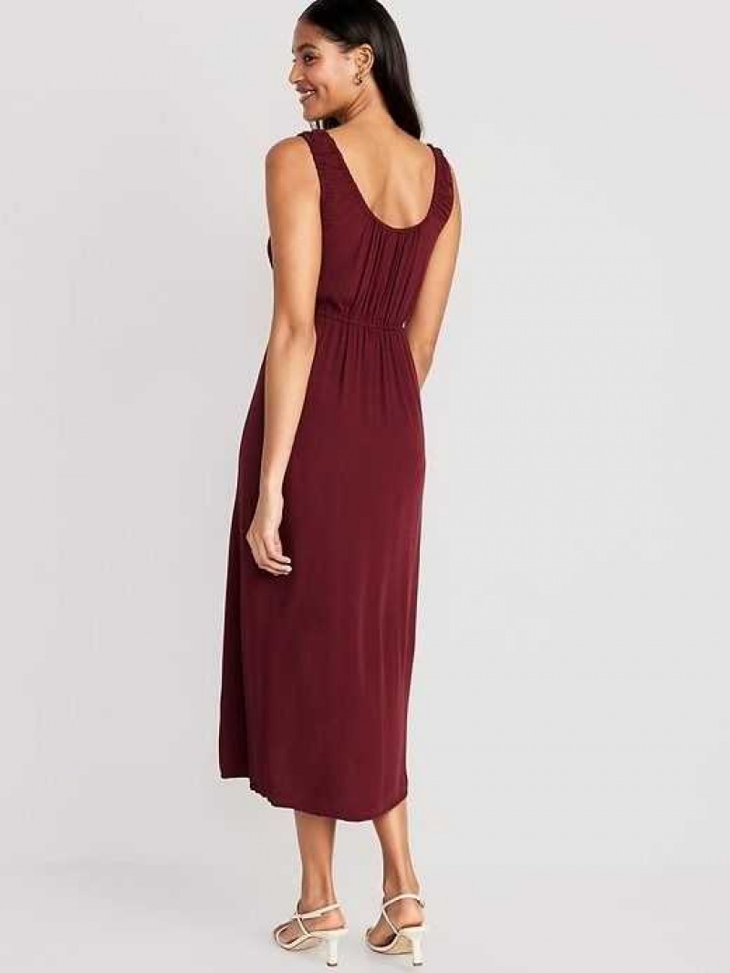 Old Navy Waist-Defined Sleeveless Crepe Midi Dress Red Burgundy | VWG738162