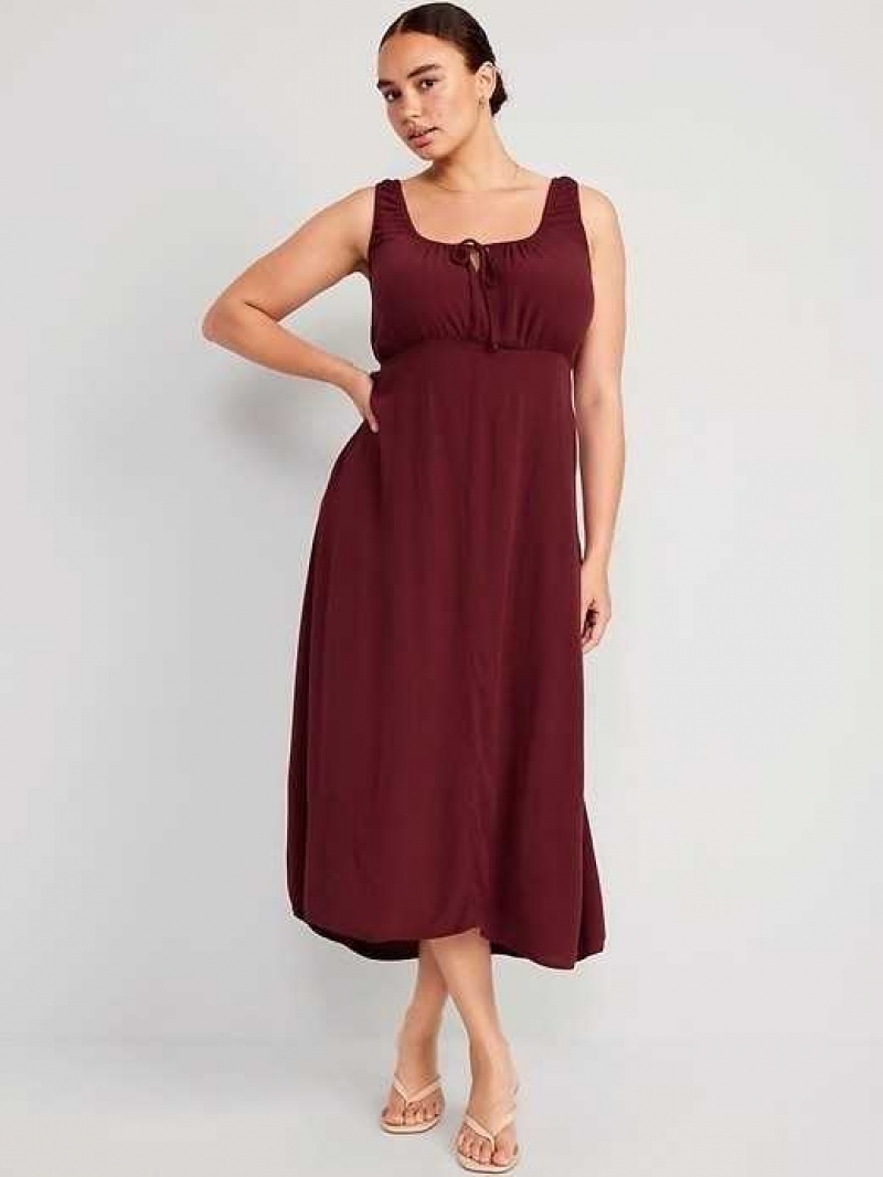 Old Navy Waist-Defined Sleeveless Crepe Midi Dress Red Burgundy | VWG738162