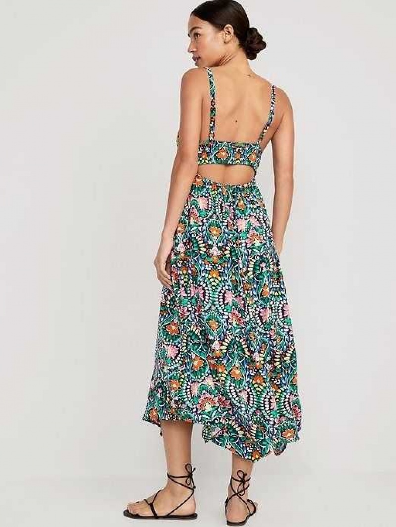 Old Navy Waist-Defined Sleeveless Matching-Print Maxi Dress Blue | WQA930847