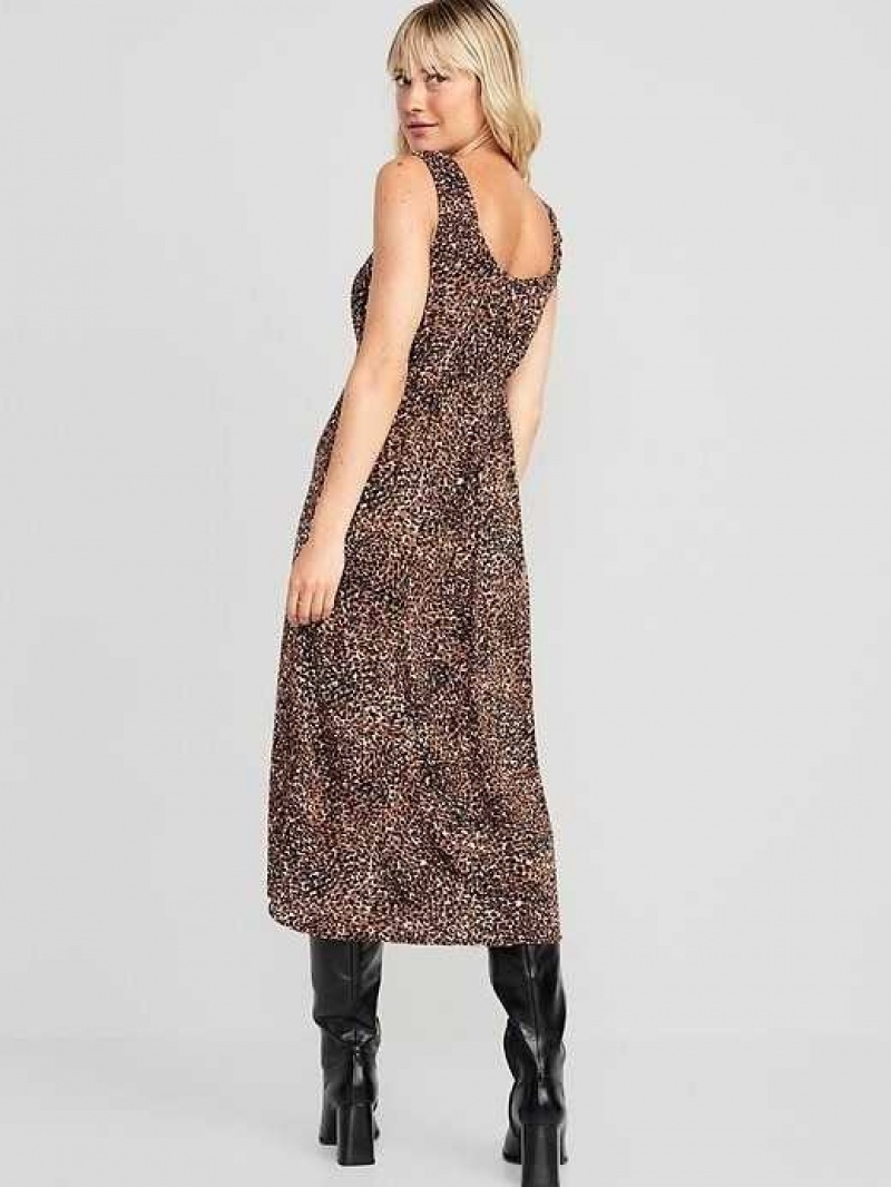 Old Navy Waist-Defined Sleeveless Printed Crepe Midi Dress Wild Spots | GIY016839