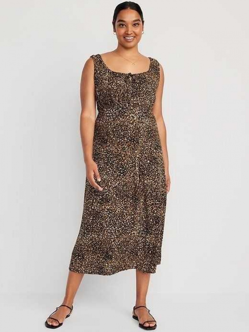 Old Navy Waist-Defined Sleeveless Printed Crepe Midi Dress Wild Spots | GIY016839