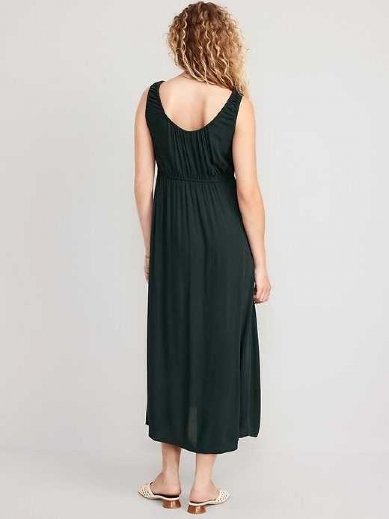 Old Navy Waist-Defined Sleeveless Tie-Front Midi Dress Dark Green | UZQ871960