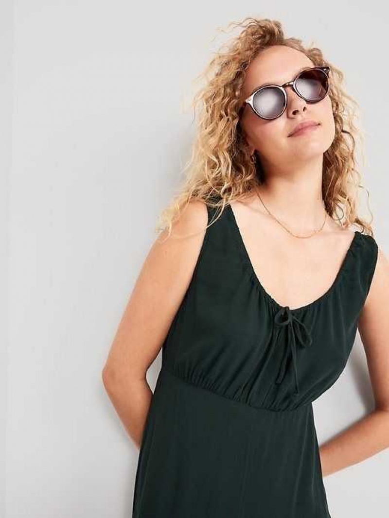 Old Navy Waist-Defined Sleeveless Tie-Front Midi Dress Dark Green | UZQ871960