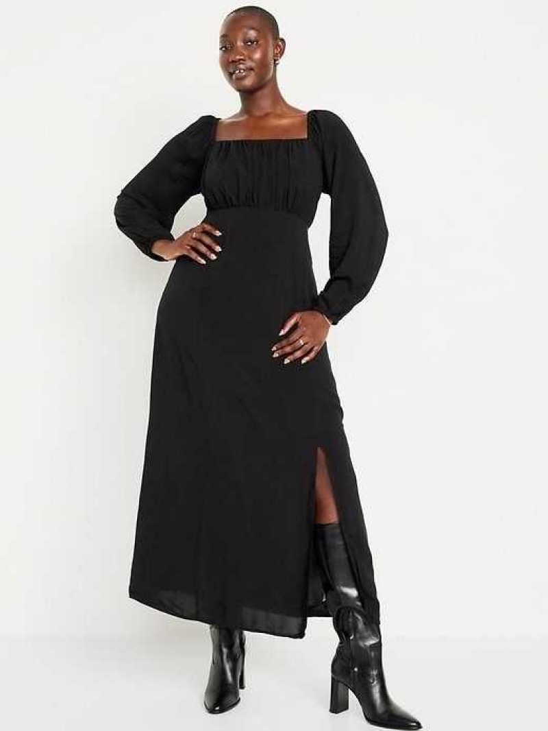 Old Navy Waist-Defined Square-Neck Maxi Dress Black | UHQ013864