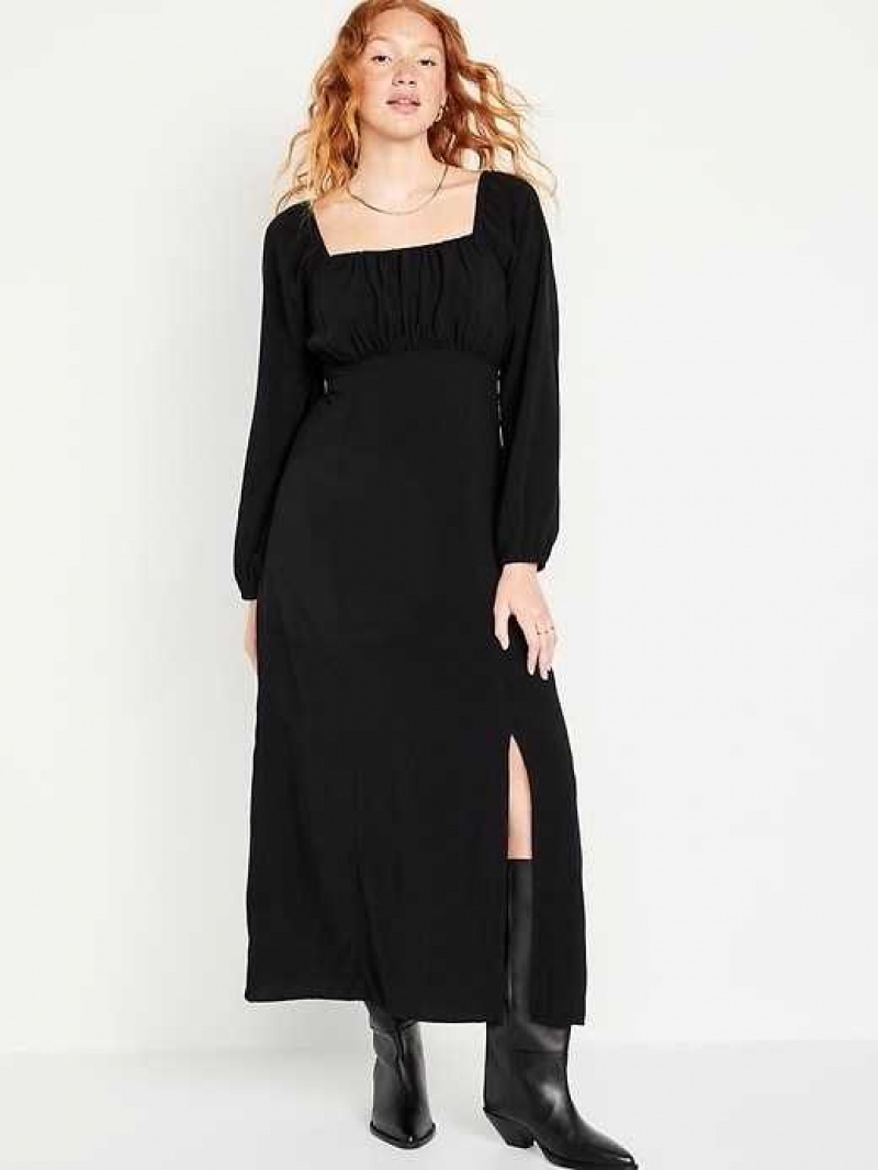 Old Navy Waist-Defined Square-Neck Maxi Dress Black | UHQ013864