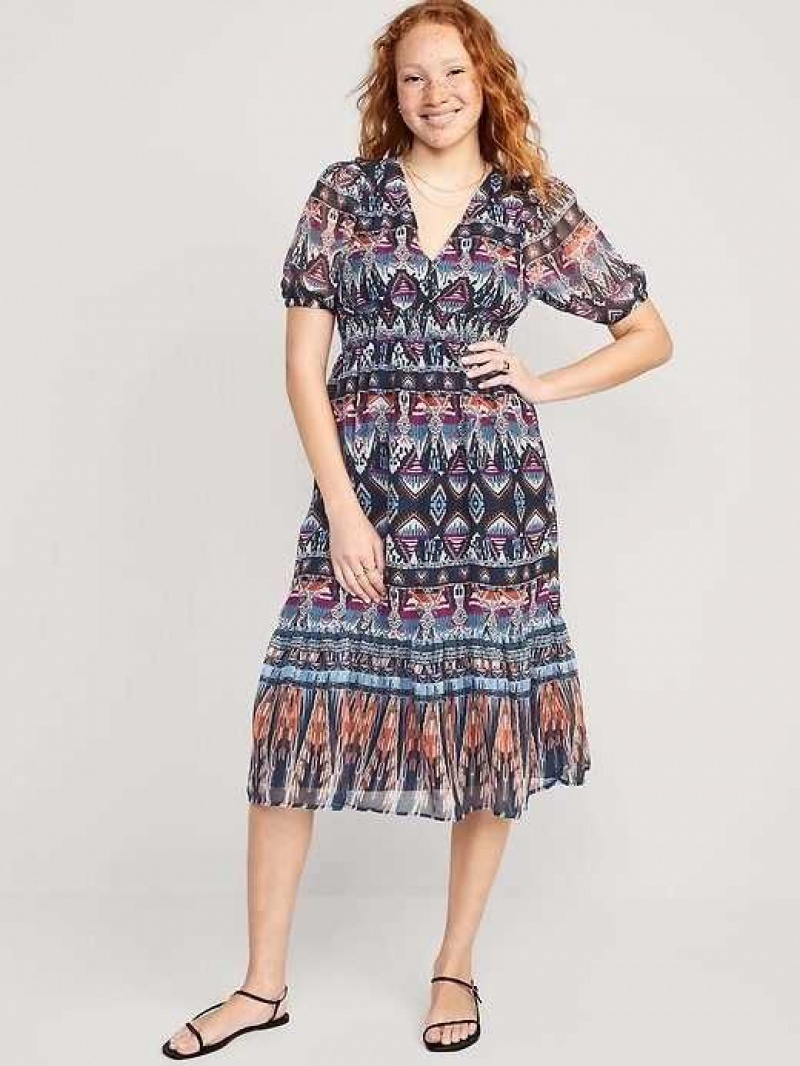 Old Navy Waist-Defined V-Neck Midi Dress Navy Blue | TOC693402