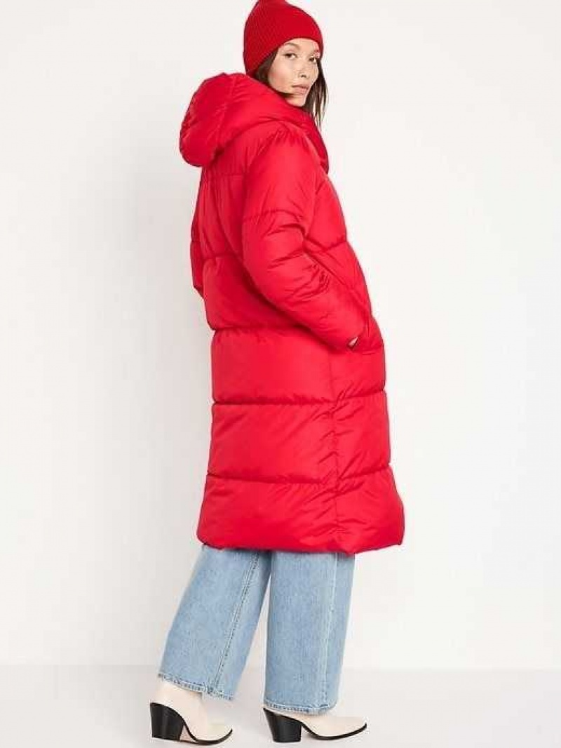 Old Navy Water-Resistant Long Hooded Puffer Coat Red | KFZ758132