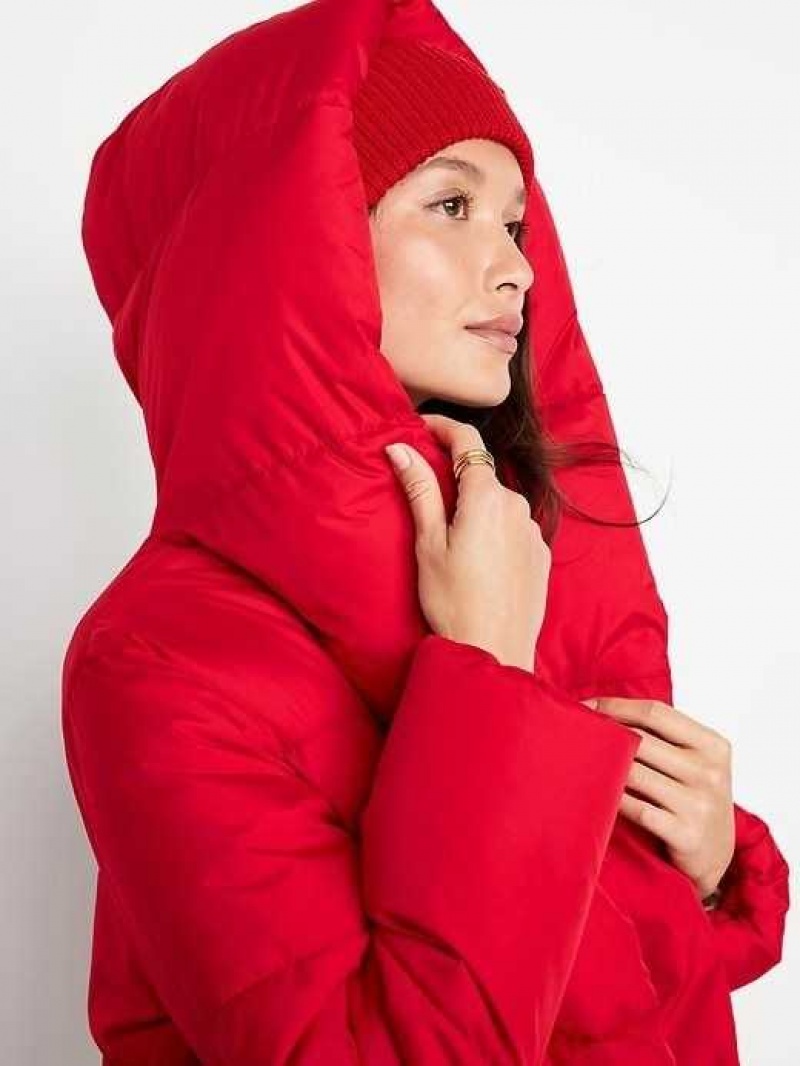 Old Navy Water-Resistant Long Hooded Puffer Coat Red | KFZ758132