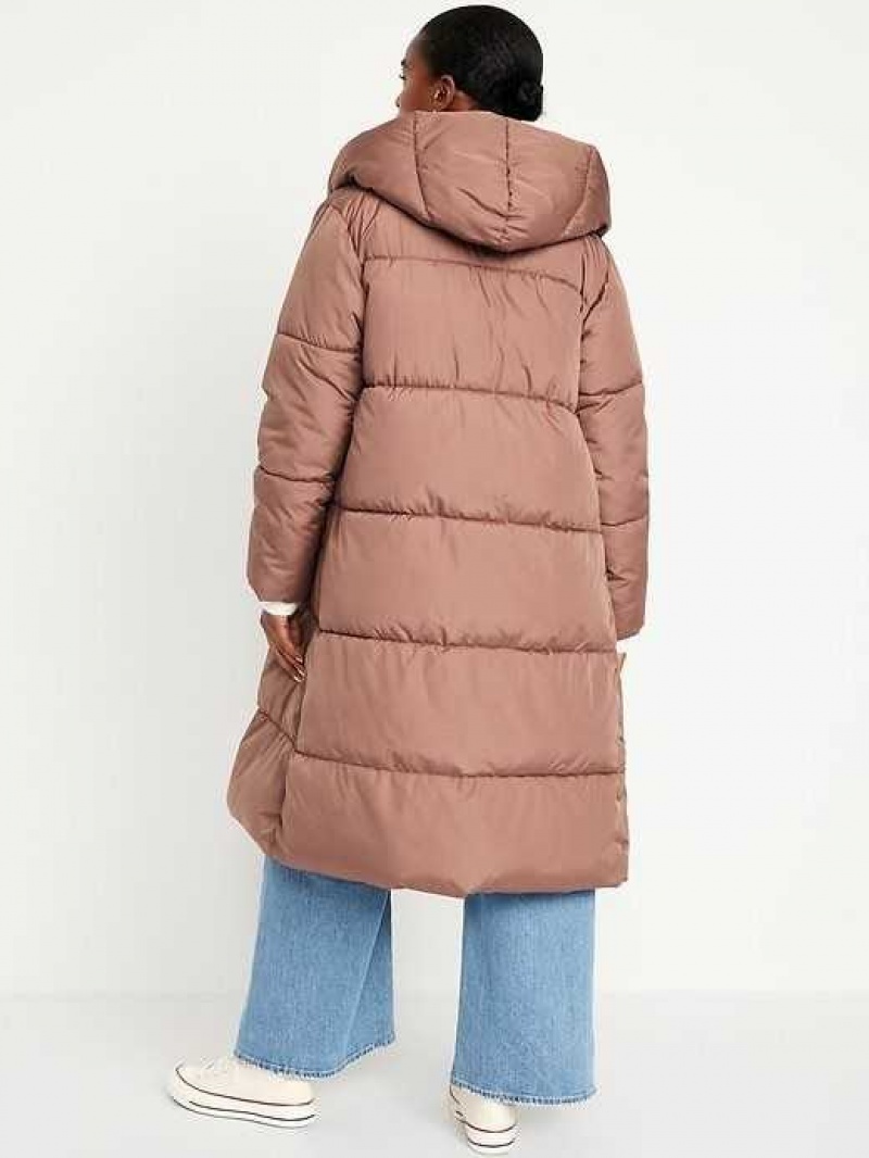 Old Navy Water-Resistant Long Hooded Puffer Coat Beige | YHX149028