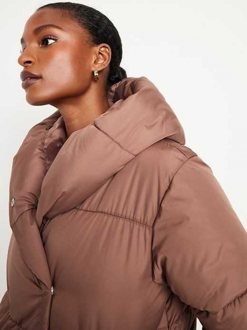 Old Navy Water-Resistant Long Hooded Puffer Coat Beige | YHX149028