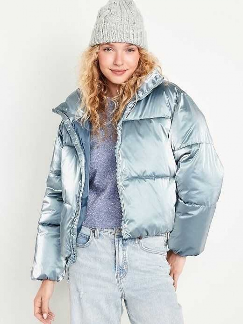 Old Navy Water-Resistant Shiny Puffer Jacket Blue | IPD814723