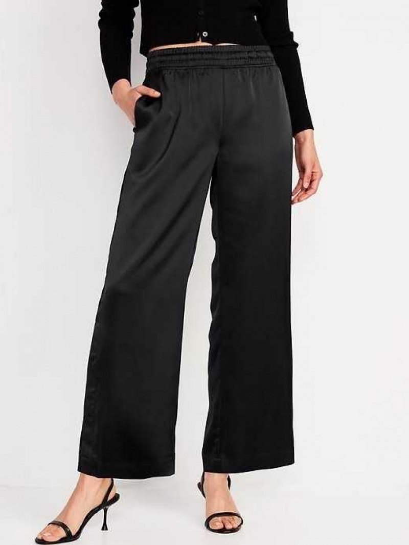 Old Navy Wide-Leg Satin Track Pants Black | RLJ579384