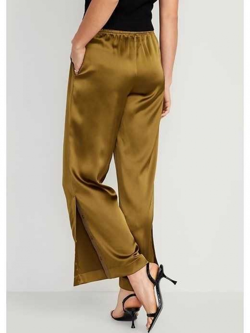 Old Navy Wide-Leg Satin Track Pants Utility Moss | MTV157036