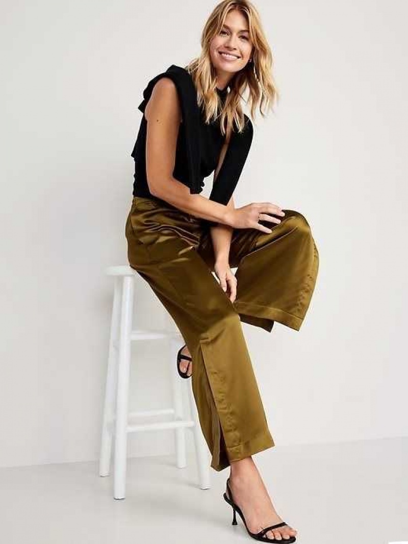 Old Navy Wide-Leg Satin Track Pants Utility Moss | MTV157036