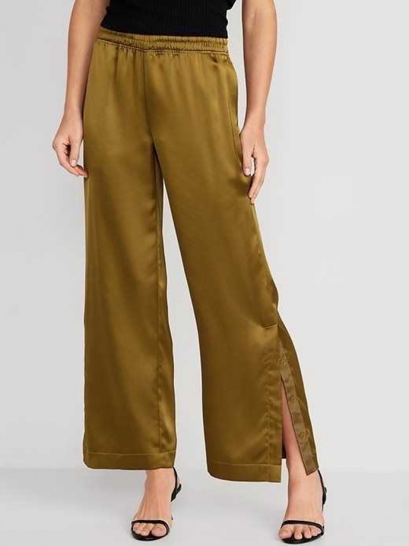 Old Navy Wide-Leg Satin Track Pants Utility Moss | MTV157036