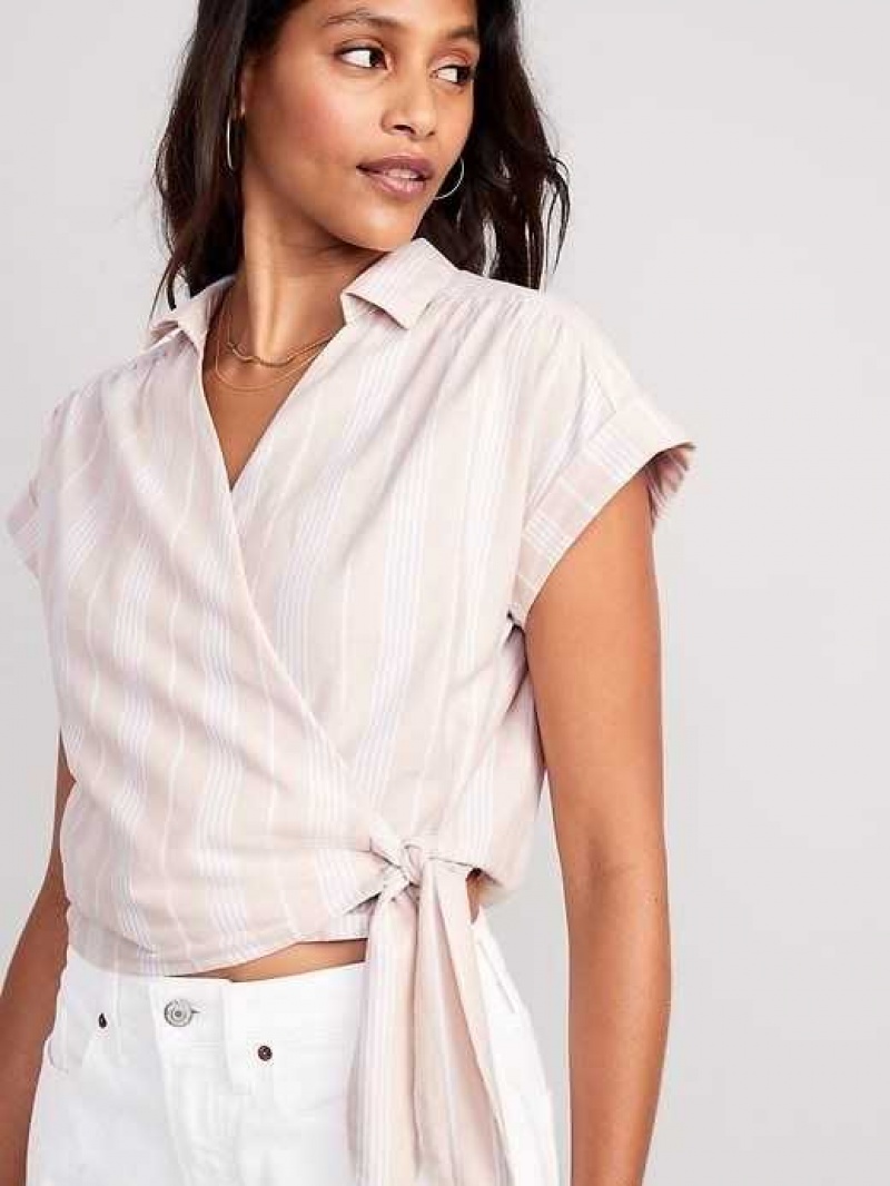 Old Navy Wrap-Front Cropped Oxford Sarong Top Stripes | KSA801459