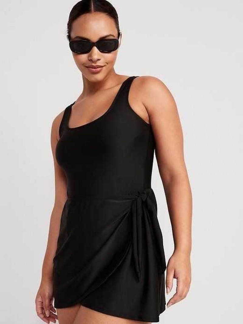 Old Navy Wrap-Front Swimsuit Dress Black | IQG389206