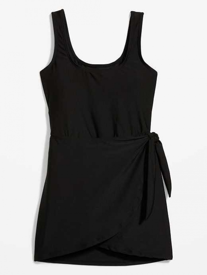 Old Navy Wrap-Front Swimsuit Dress Black | IQG389206